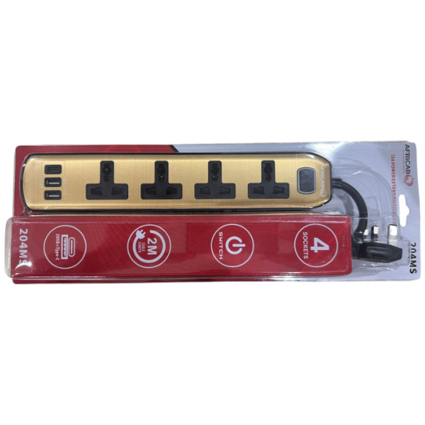 Extension Africab 204Ms Gold 2 mtr 4Way+2Usb+Type-C