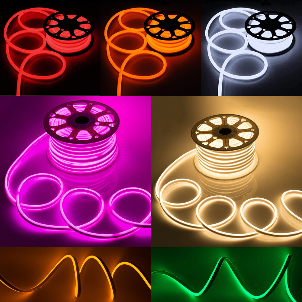 NEON STRIP LIGHT DOUBLE SIDE RED + POWER PLUG 100MTR