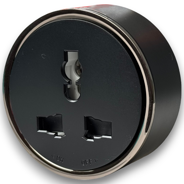 Extension Socket 13A Multi Socket With Blue Light In Black Color + Electroplating Ring