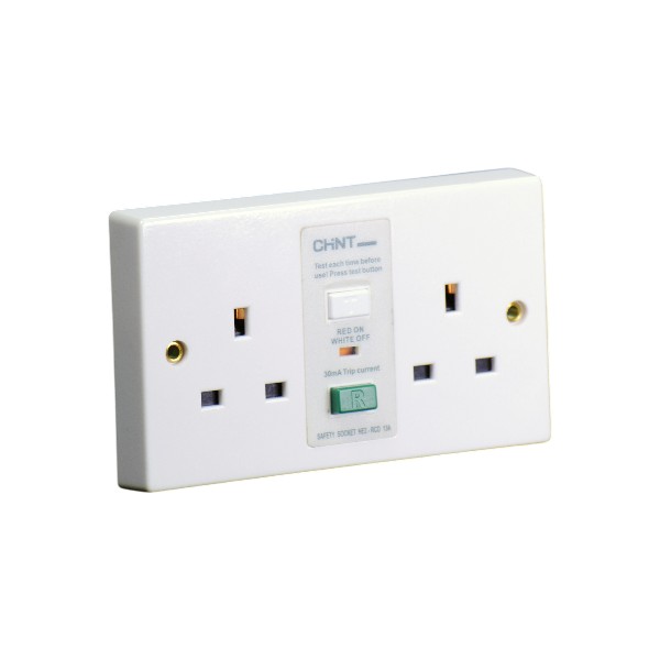 CHINT Ne2 13A Twin Switch Socket With Rcd Plastic