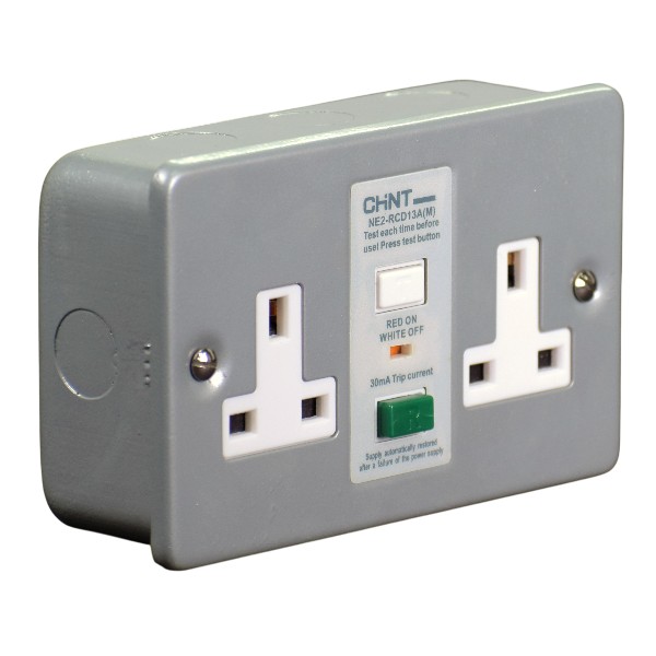 CHINT Ne2 13A Twin Switch Socket With Rcd Metal