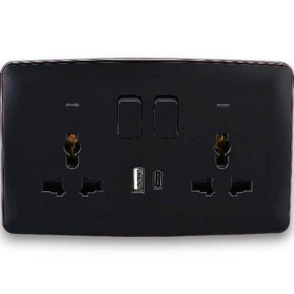 Africab Double Multi 13A Socket With Neon&USB + Type C