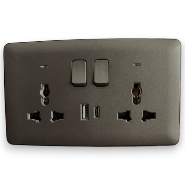 Africab Double Multi 13A Socket With Neon&USB + Type C