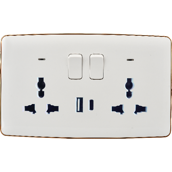 Africab Double Multi 13A Socket With Neon&USB + Type C
