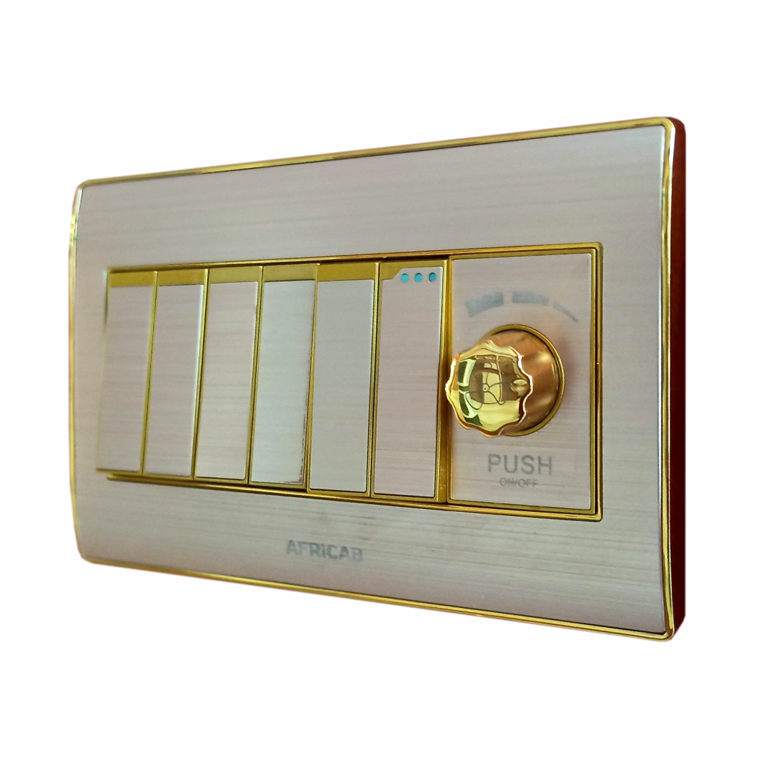 Gw Series Switches & Socket 6 Gang 2 Way Switch With One Dimmer Gw6 + 1D