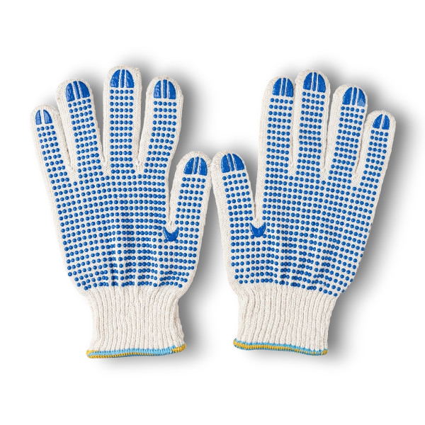 Gloves Pvc Dot Knitted - Blue