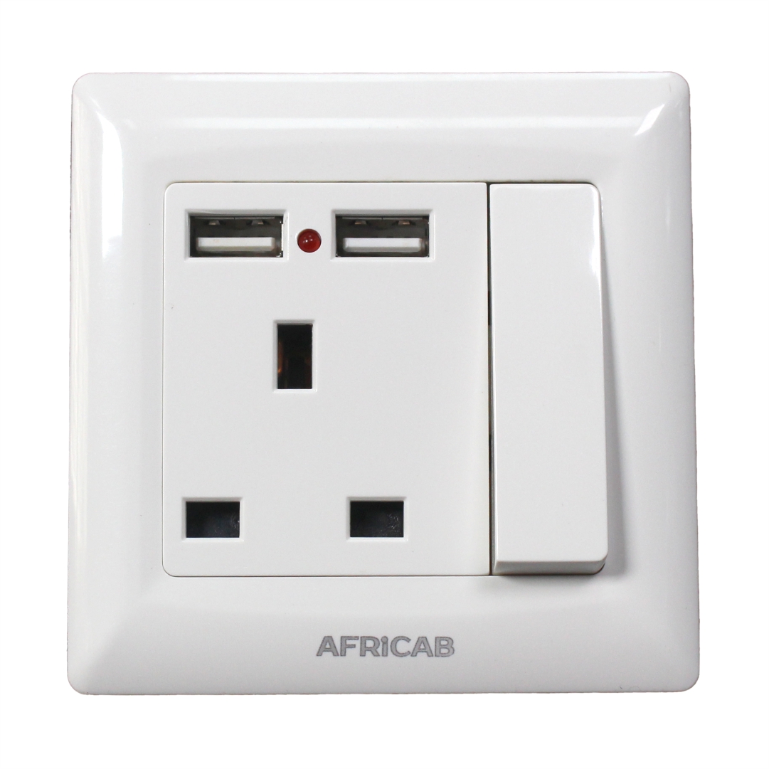 Africab La Series Switches & Socket 13A Socket Switch With Neon &USB La8359Sl