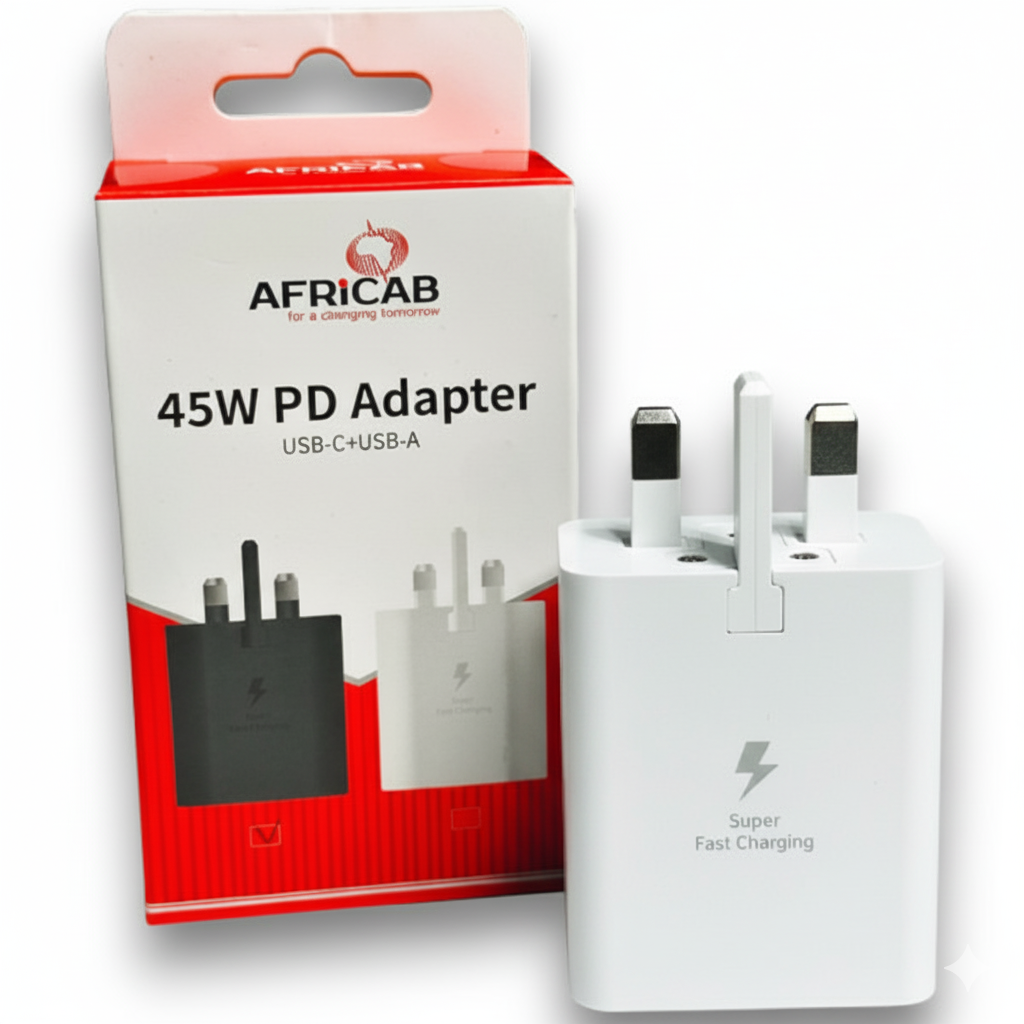 45 W Charger with C Port + USB, White, UK Plug (15 W + C 35 W)
