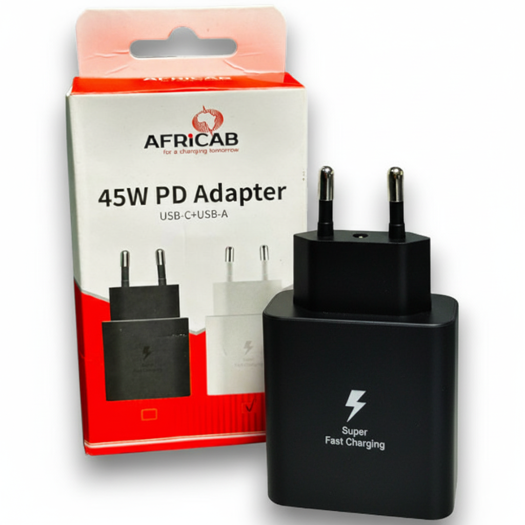 45 W Charger with C Port + USB, Black, EU Plug (15 W + C 35 W)