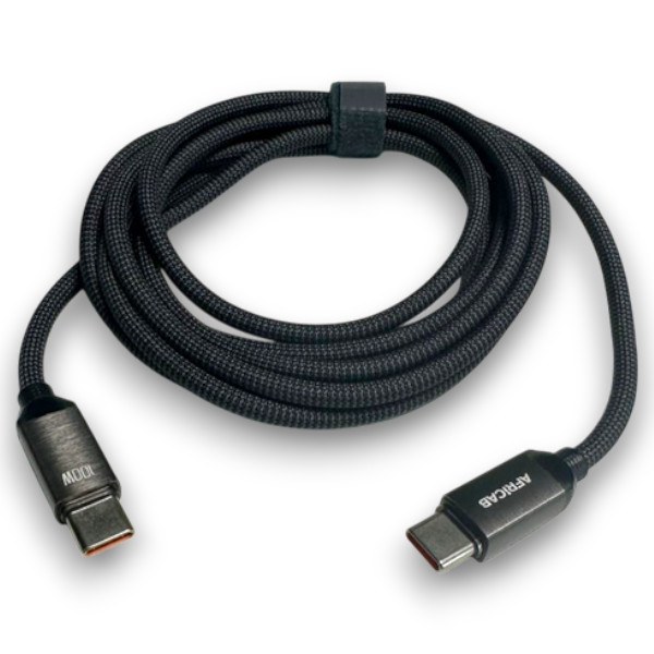 PD 100 W Fast Charging Data Cable, C–C, 2 m, 5 A, Dark Gray